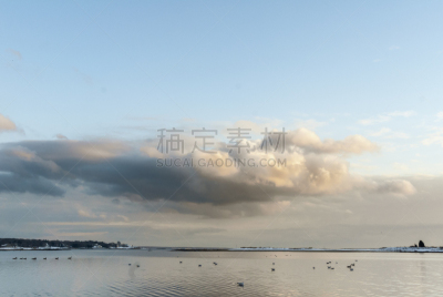 云,纳拉干海湾,厚的,在上面,半空中,新英格兰,海港,环境,雪,天气