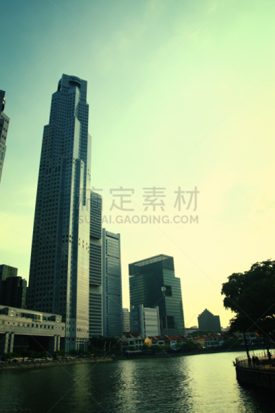 新加坡市,市区,垂直画幅,新加坡,绿色,无人,蓝色,建筑外部,户外,高大的