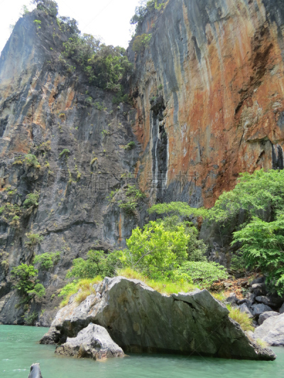 攀牙湾,皮划艇运动,安达曼海,独木舟,石灰石,洞穴,垂直画幅,无人,泰国,岛