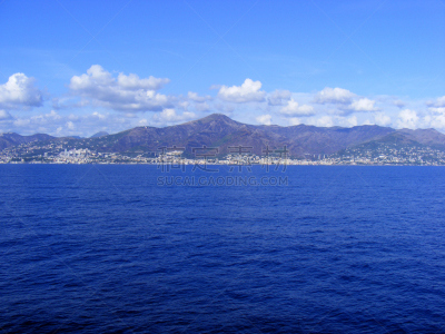 海港,热纳亚,水,客船,水平画幅,高视角,山,无人,蓝色,客轮