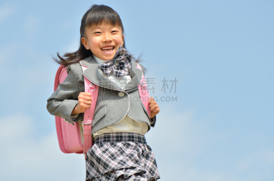 日式书包,粉色,日本人,女孩,留白,幸福,水平画幅,仅日本人,日本,儿童