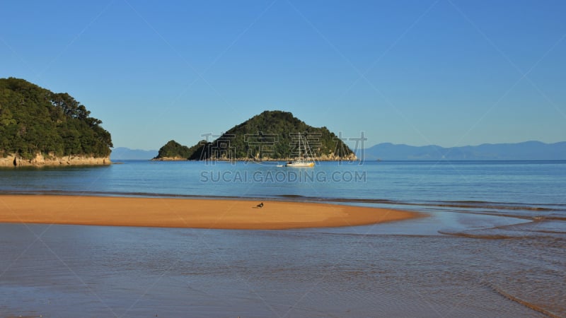 岛,汤加,新西兰纳尔逊城市,塔斯曼地区,水,天空,水平画幅,山,沙子,无人