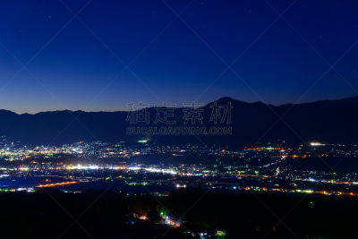 长野县,日本,颐达,都市风景,城市,水平画幅,夜晚,无人,蓝色,日本阿尔卑斯山脉