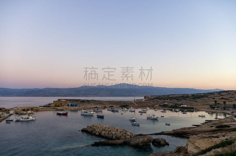 早晨,希腊,岛,风景,基克拉迪群岛,天空,水平画幅,山,无人,海港