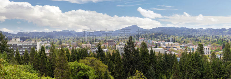 全景,市区,尤金市,孤峰群,水平画幅,小的,无人,户外,北美,都市风景