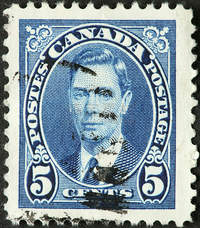 古典式,加拿大,邮票,george vi,平衡折角灯,垂直画幅,蓝色,人,肖像,王冠