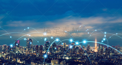 计算机网络,概念,智慧城市,有序,电话线,技术,云计算,户外,夜晚,互联网