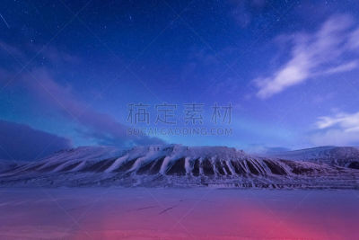 天空,星星,北极光,山,斯瓦尔巴德群岛,朗伊尔城,挪威,北极,城市,美