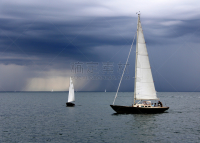 暴风雨,密歇根湖,有帆船,帆,水,休闲活动,水平画幅,无人,户外,湖