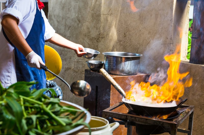 锅,烧菜（法式烹调）,饮食,水平画幅,无人,火,膳食,食品,燃烧,炒菜