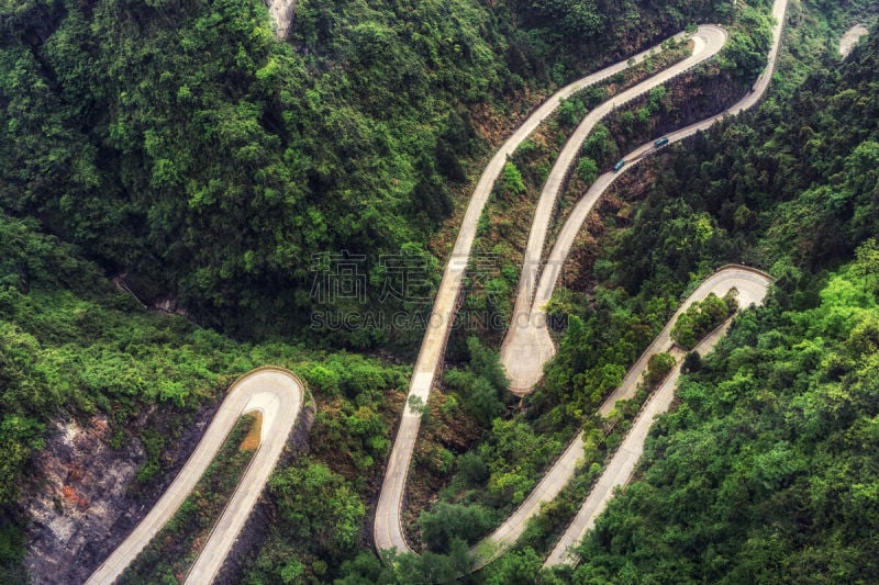 蜿蜒,天门山,马歇尔爱普尔怀特,张家界,湖南省,山路,美,水平画幅,户外,山