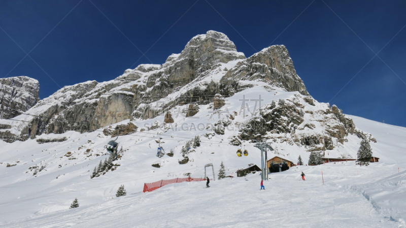 布朗沃尔德,自然美,滑雪雪橇,居住区,天空,水平画幅,雪,无人,滑雪坡,户外