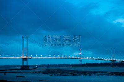 塞汶河,横越,水,天空,水平画幅,地形,塞文桥,无人,蓝色,威尔士