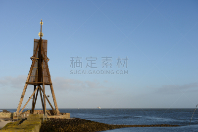 德国,海岸线,库克斯港,防波堤,德国北海地区,天空,水平画幅,木制,无人,水平线