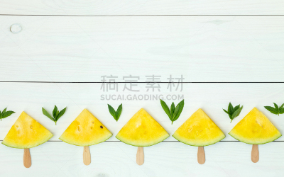 西瓜,黄色,切片食物,棍,水平画幅,高视角,生食,夏天,甜点心,白色