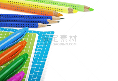 白色背景,办公用品,个人随身用品,办公室,留白,水平画幅,无人,组物体,知识,大量物体