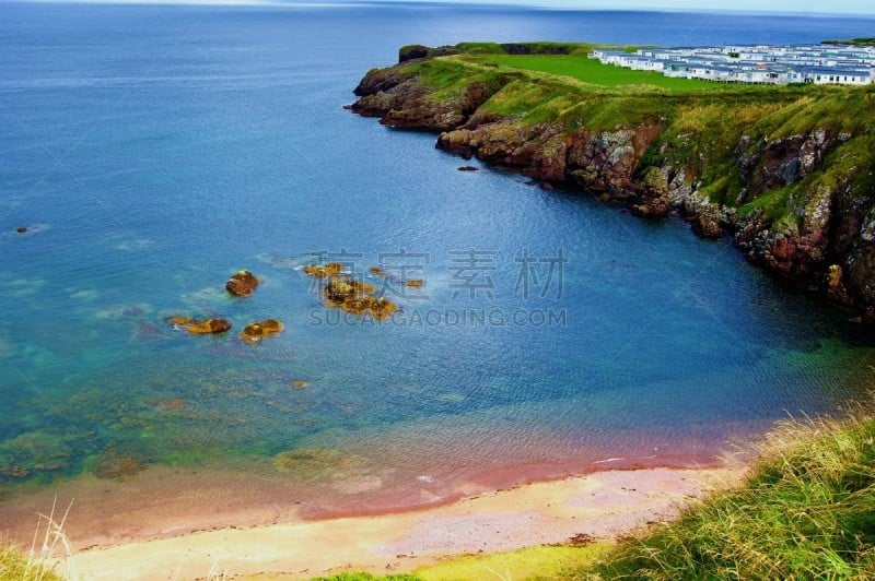 海岸线,苏格兰,贝里克,英国,自然美,波浪,水湾,夏天,户外,天空