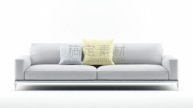 沙发,枕头,白色,背景分离,白色背景,灰色,座位,水平画幅,纺织品,无人