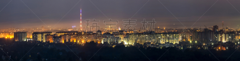 现代,城市,夜晚,乌克兰,全景,航拍视角,奥林匹塔,旅行者,建筑外部,照亮