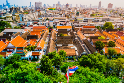 现代,航拍视角,曼谷,修道院,办公大楼,silom,天空,水平画幅,无人,交通