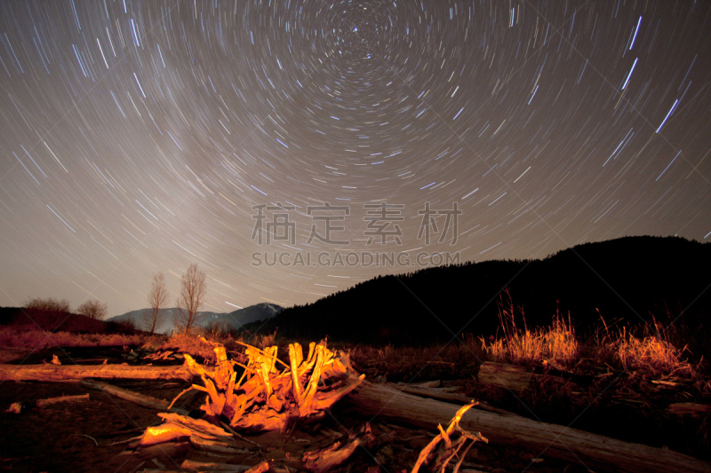 爱达荷,星星,桑德波因特,星迹,浮木,纪念碑,天空,水平画幅,夜晚,无人