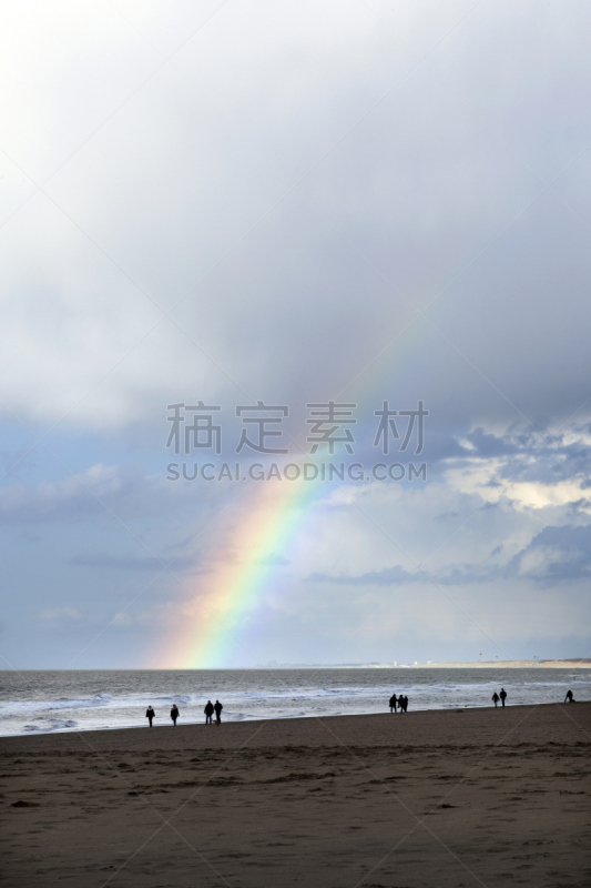 人,荷兰,海滩,德国北海地区,彩虹,斯海弗宁恩,自然,垂直画幅,气候,沙子