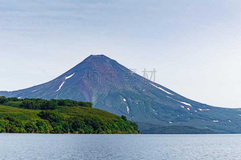 湖,俄罗斯,堪察加半岛,自然,火山,绿色,田地,野外动物,水,天空