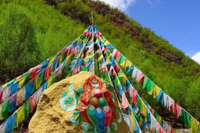 经幡,二进制码,藏族,水平画幅,雪,符号,户外,白色,彩色图片