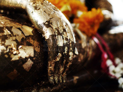 佛,金叶,修道院,黄金,宁静,水平画幅,无人,花卉花环,僧院,特写