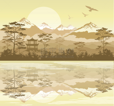 日本,湖,山,地形,森林,水,天空,里山,艺术,水平画幅