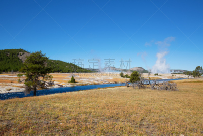 下喷泉盆地,蓝宝石池,间歇泉,火山喷口,黄石公园,怀俄明,沸腾的,温泉,公园,美国西部