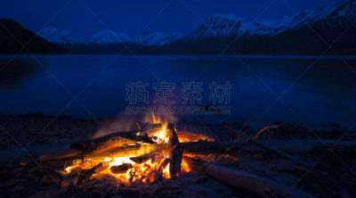海滩,大篝火,湖岸,水平画幅,无人,蓝色,曙暮光,雷湖,阿拉斯加,肯奈半岛