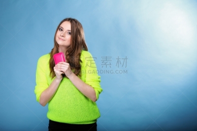 幸福,粉色,手机,女孩,手机套,青少年,水平画幅,电话机,时间,青年人