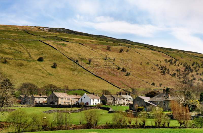 乡村,巴克登,wharfdale,约克郡谷地,天空,水平画幅,无人,英格兰,户外,石材