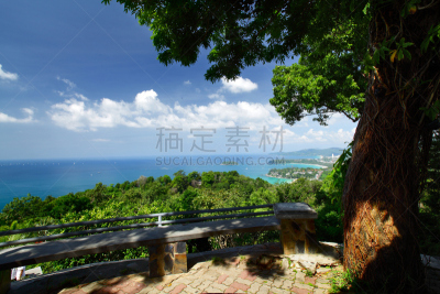 普吉岛,小卡塔海滩,卡塔琳娜斯雷波特尼克,卡隆海滩,水,天空,水平画幅,枝繁叶茂,山,无人