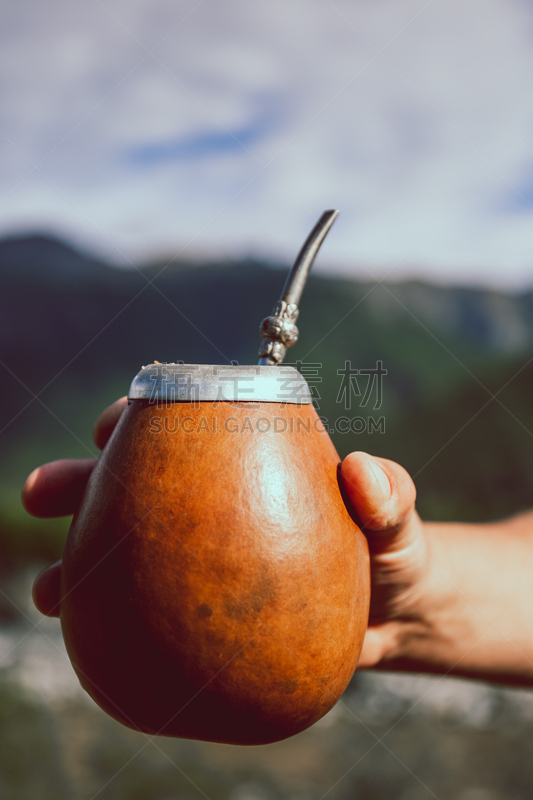 自然,饮料,马黛茶,葫芦,男人,概念,拿着,旅行,冒险