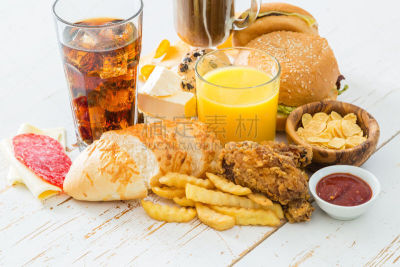 食品,多样,鸡肉汉堡,鸡翅,可乐,糖尿病,滑的,薯片,水平画幅