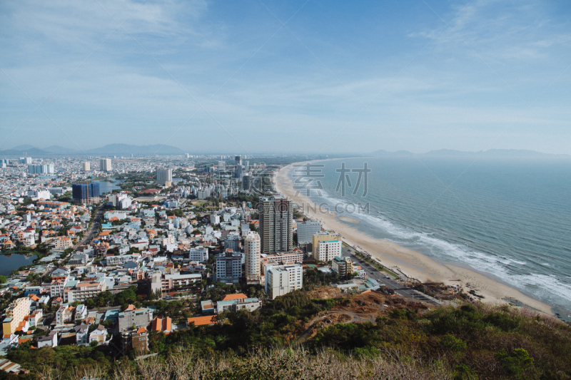 航拍视角,海洋,都市风景,越南,头顿半岛,水,天空,水平画幅,无人,蓝色