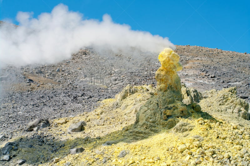 俄罗斯,岛,火山,硫磺,地震,峭壁,美,水平画幅,火山地形,泥土