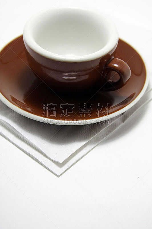 茶碟,浓咖啡,空的,垂直画幅,褐色,无人,装饰物,白色,餐巾,汤匙