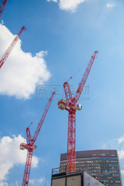 在下面,建筑业,电缆绞车,垂直画幅,重的,工作场所,提举,工厂,户外,起重机