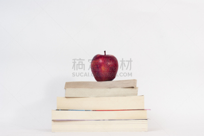 书,苹果,留白,办公用品,字典,水平画幅,科学,组物体,知识,彩色图片