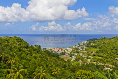 圣卢西亚,金丝雀,渔镇,热带气候,迎风岛,热带树,水湾,户外,天空,加勒比海地区