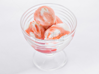 糖浆,草莓,碗,玻璃杯,香草冰淇淋,白色背景,铲子,冰淇淋,球,水平画幅