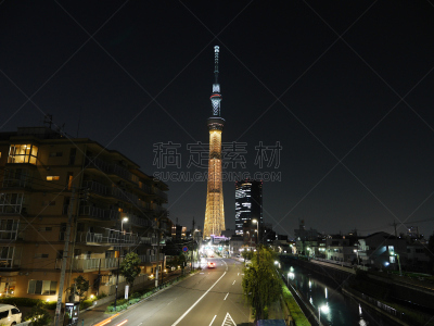river sumida,微波塔,水平画幅,公共建筑,夜晚,无人,著名景点,户外,塔,建筑结构