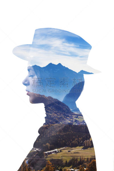秋天,帽子,女孩,多帧影像,垂直画幅,美,侧面像,美人,仅成年人