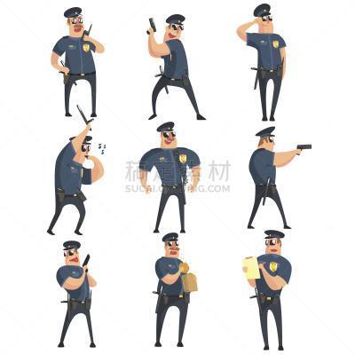 警官,乐趣,性格,警棍,无线电话机,证章,背景,绘画插图,白色