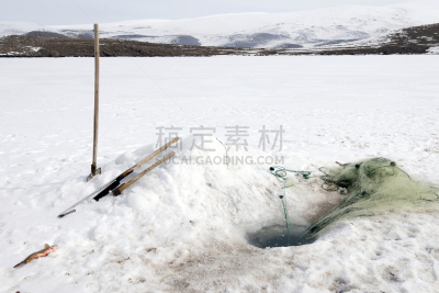 洞,冰,鱼网,水洞湖,水平画幅,雪,海产,户外,湖,淡水