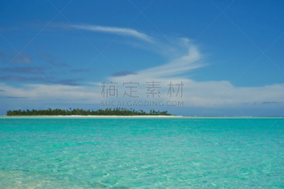 地平线,岛,小的,库克群岛,南太平洋,天空,水平画幅,无人,夏天,户外