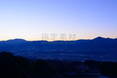 长野县,日本,颐达,都市风景,城市,水平画幅,无人,蓝色,日本阿尔卑斯山脉,曙暮光